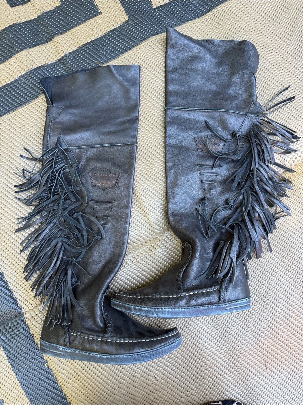 El Vaquero Drifter Over-the-Knee Fringe Leather Boots Size 37
